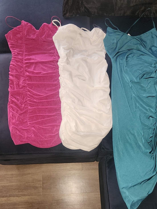 Windsor Dresses & Skirts - Windsor Fuchsia, White & Teal Ruched Slip Midi Dresses